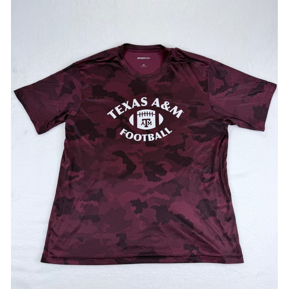 Sport-Tek Texas A&M Football Men 2XL Maroon Digital‎ Camo Performance T-Shirt